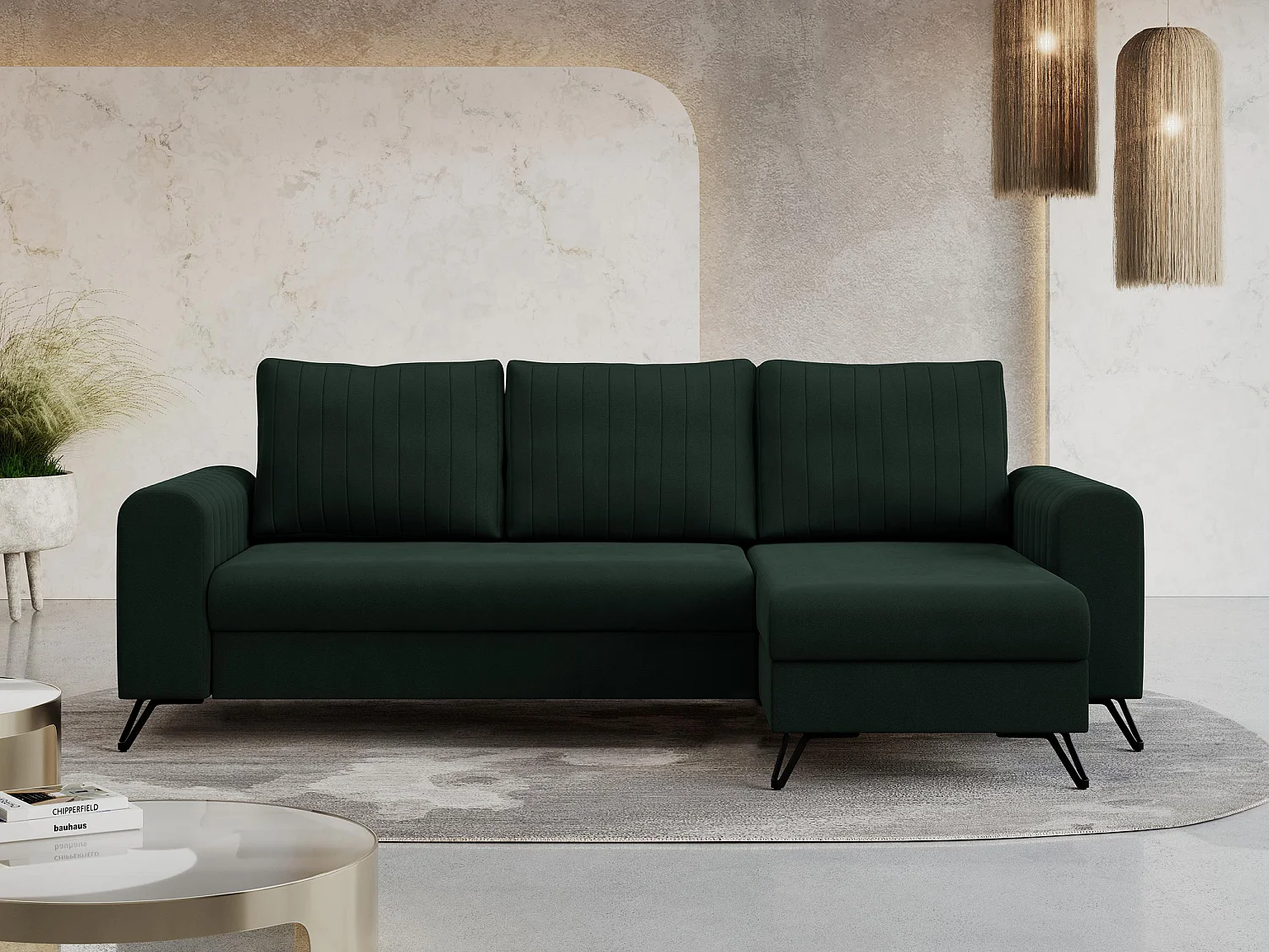 Ecksofa AXEL - universal mit schlaffunktion, Bettkasten - Grün Velvet