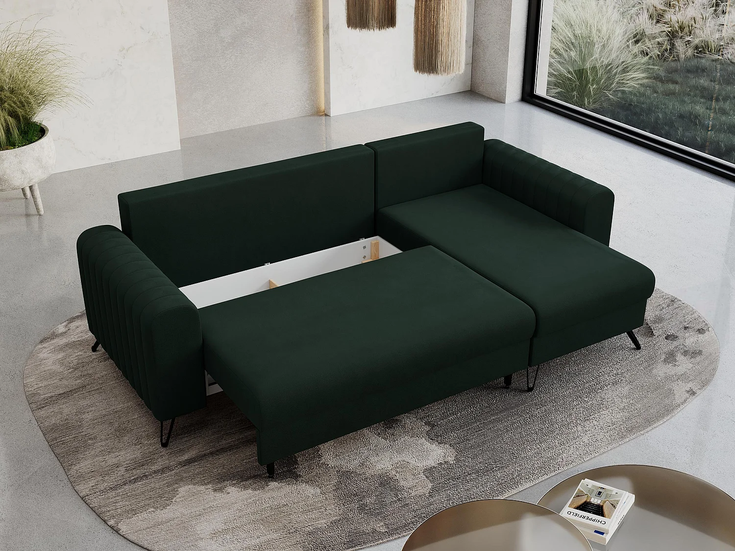 Ecksofa AXEL - universal mit schlaffunktion, Bettkasten - Grün Velvet