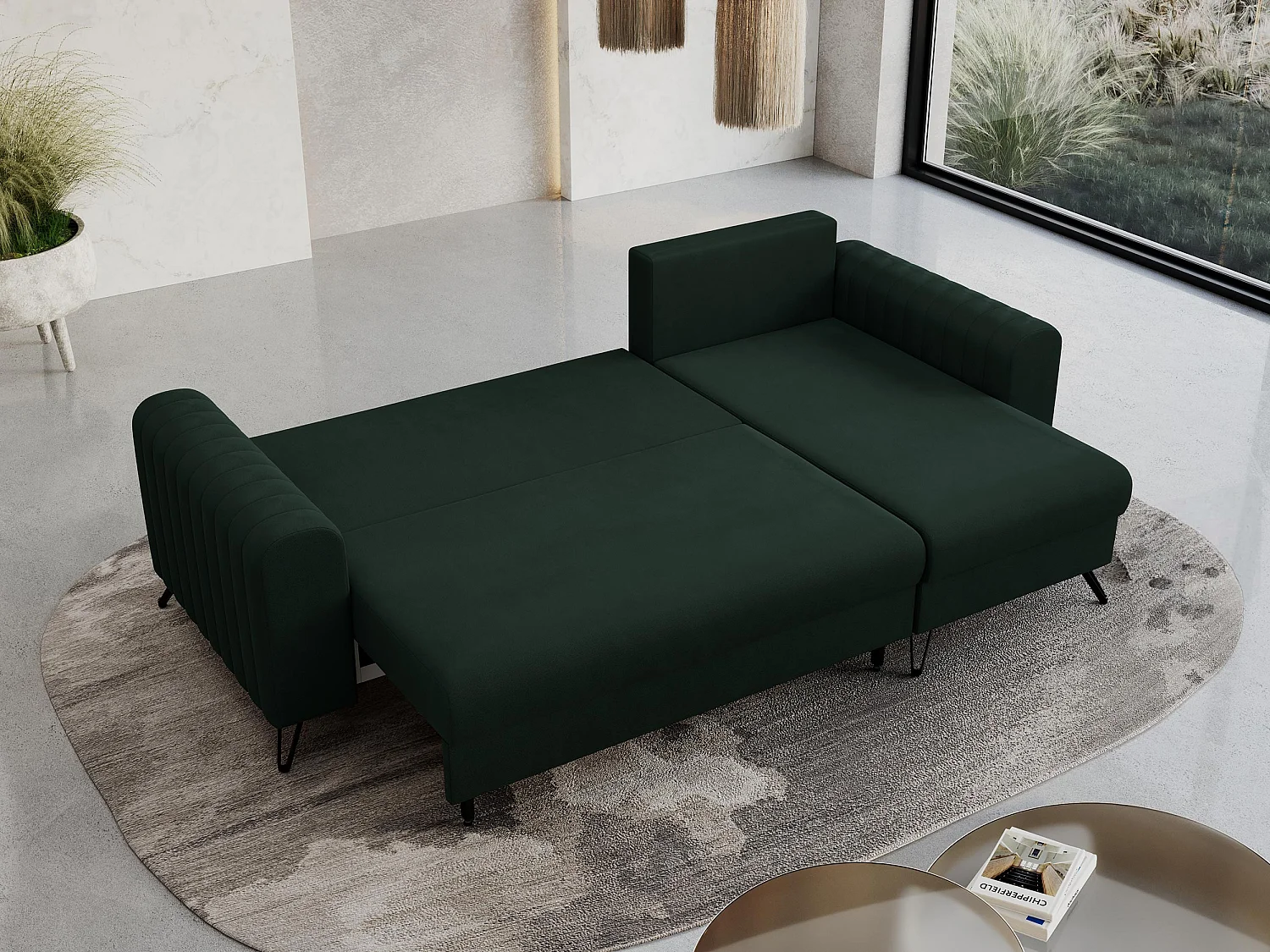 Ecksofa AXEL - universal mit schlaffunktion, Bettkasten - Grün Velvet
