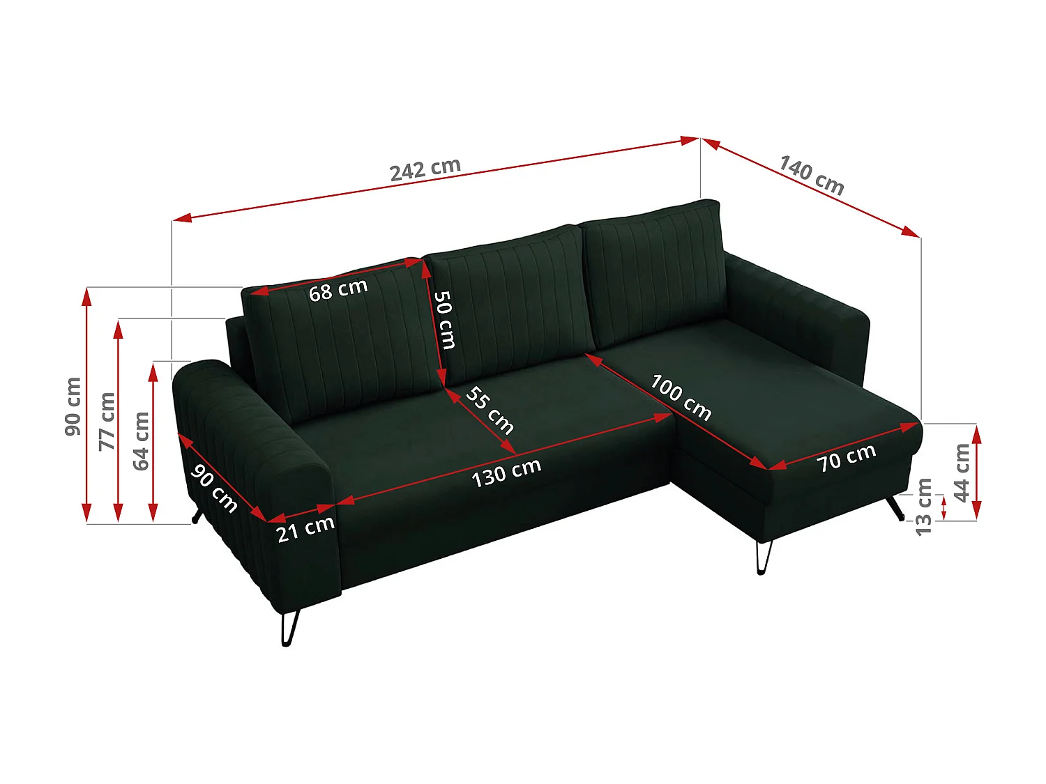 Ecksofa AXEL - universal mit schlaffunktion, Bettkasten - Grün Velvet