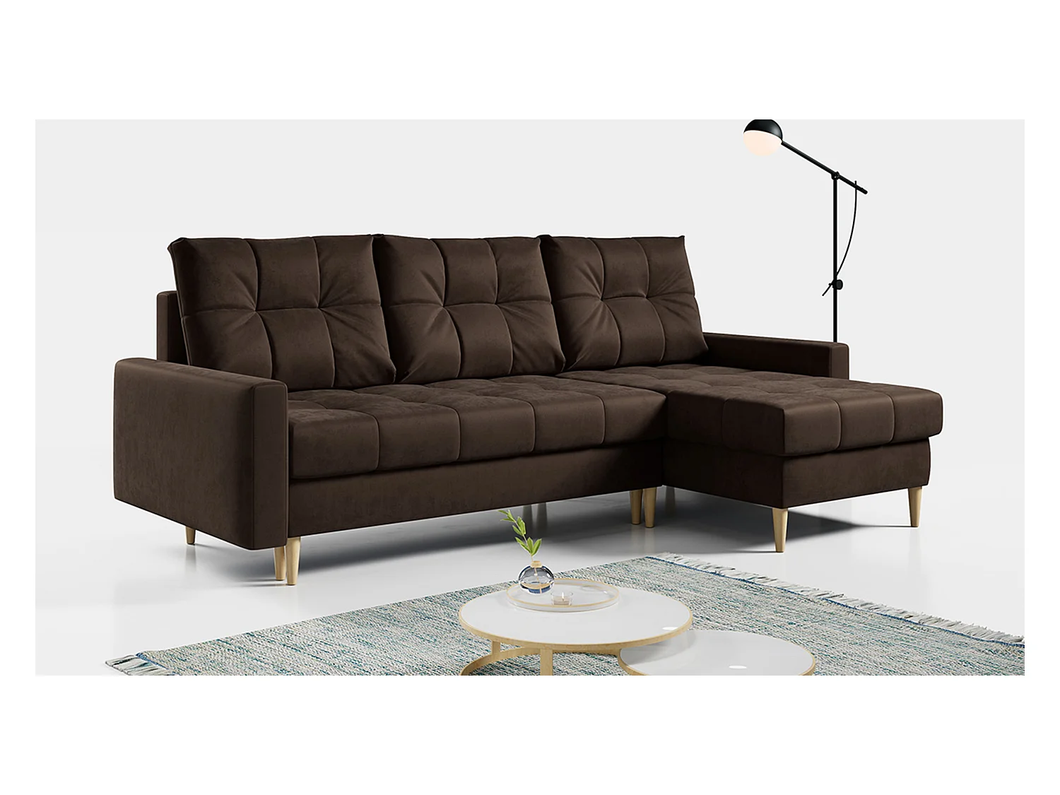 Ecksofa ASTRA - skandinavisch L-förmige Ecke, schlaffunktion - Braun Velvet