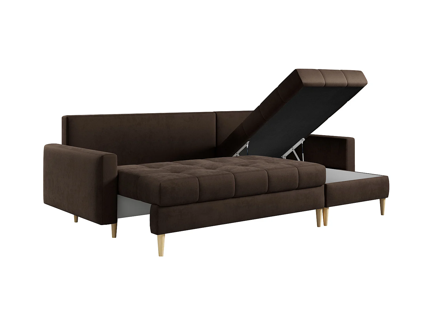Ecksofa ASTRA - skandinavisch L-förmige Ecke, schlaffunktion - Braun Velvet