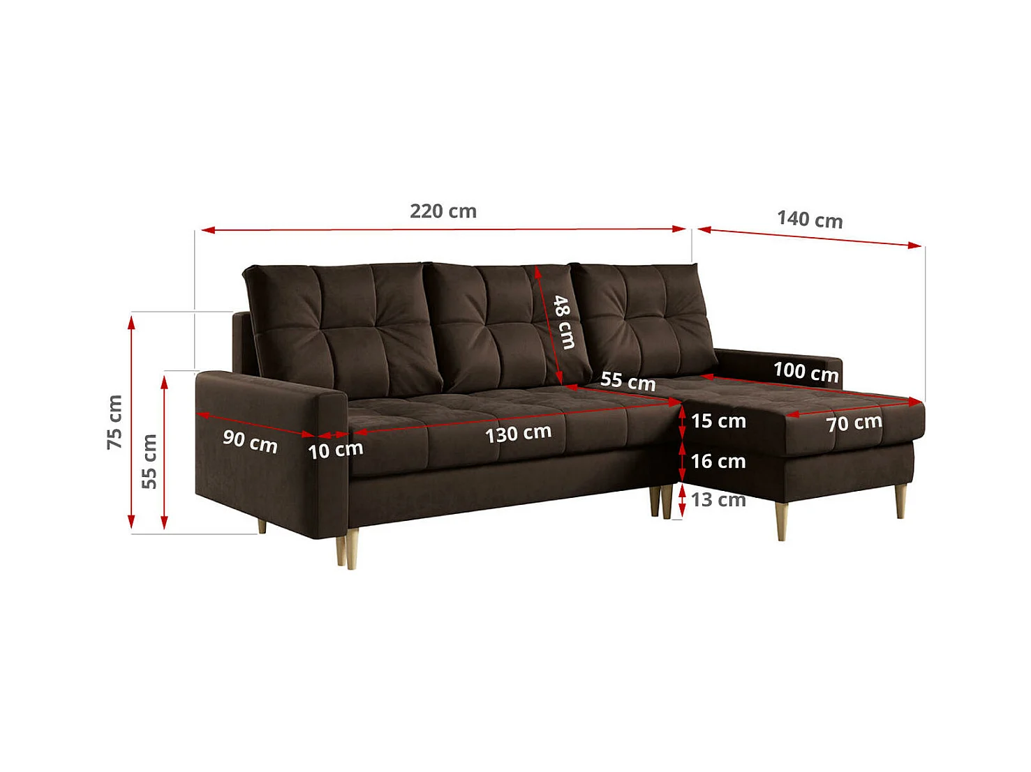 Ecksofa ASTRA - skandinavisch L-förmige Ecke, schlaffunktion - Braun Velvet