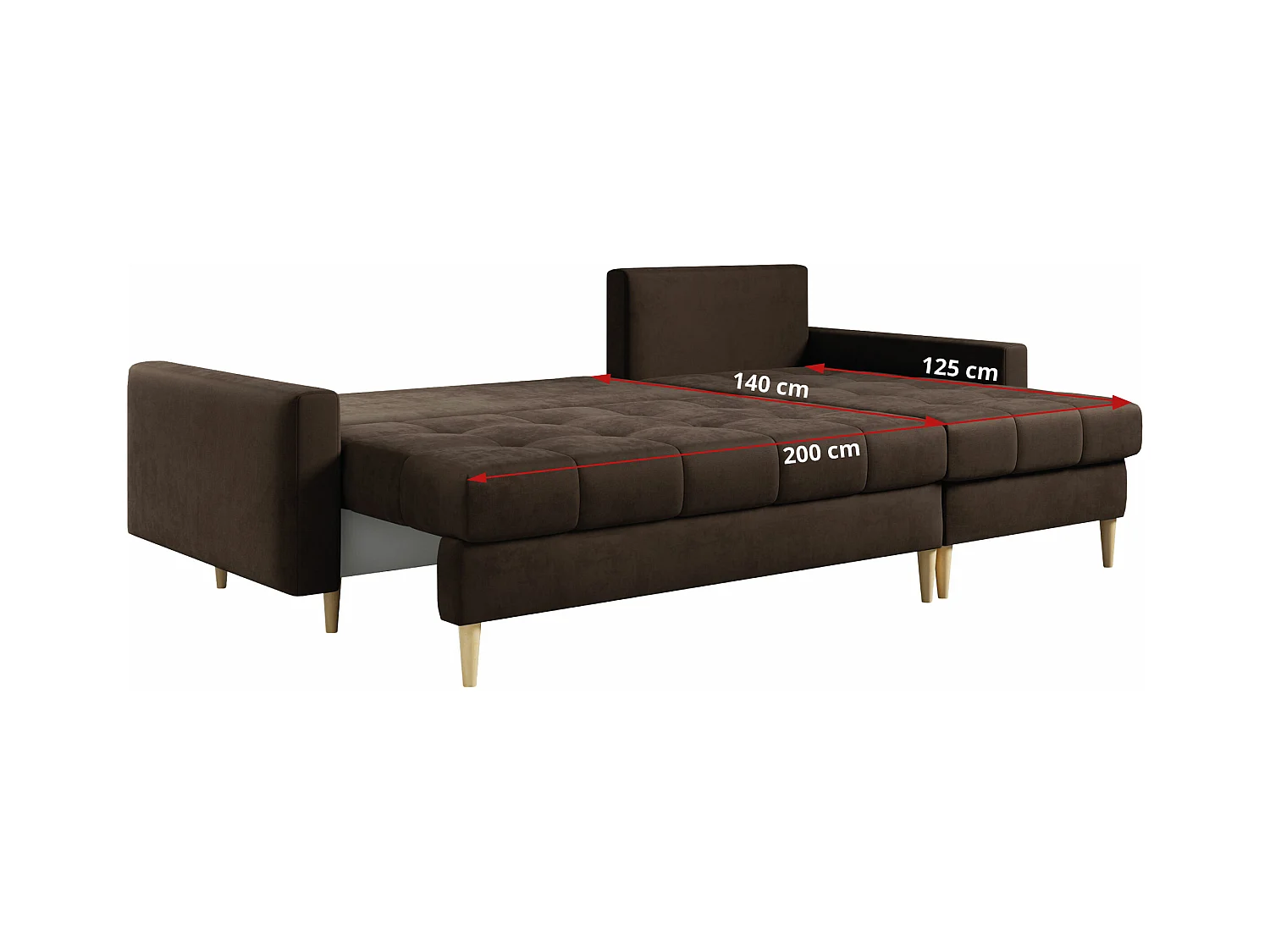 Ecksofa ASTRA - skandinavisch L-förmige Ecke, schlaffunktion - Braun Velvet