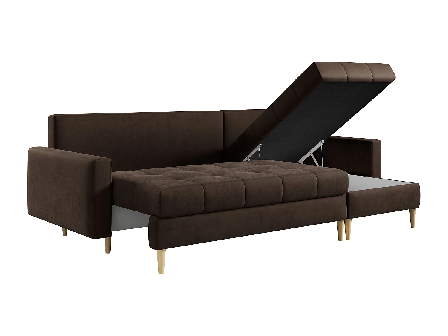 Ecksofa ASTRA - skandinavisch L-förmige Ecke, schlaffunktion - Braun Velvet