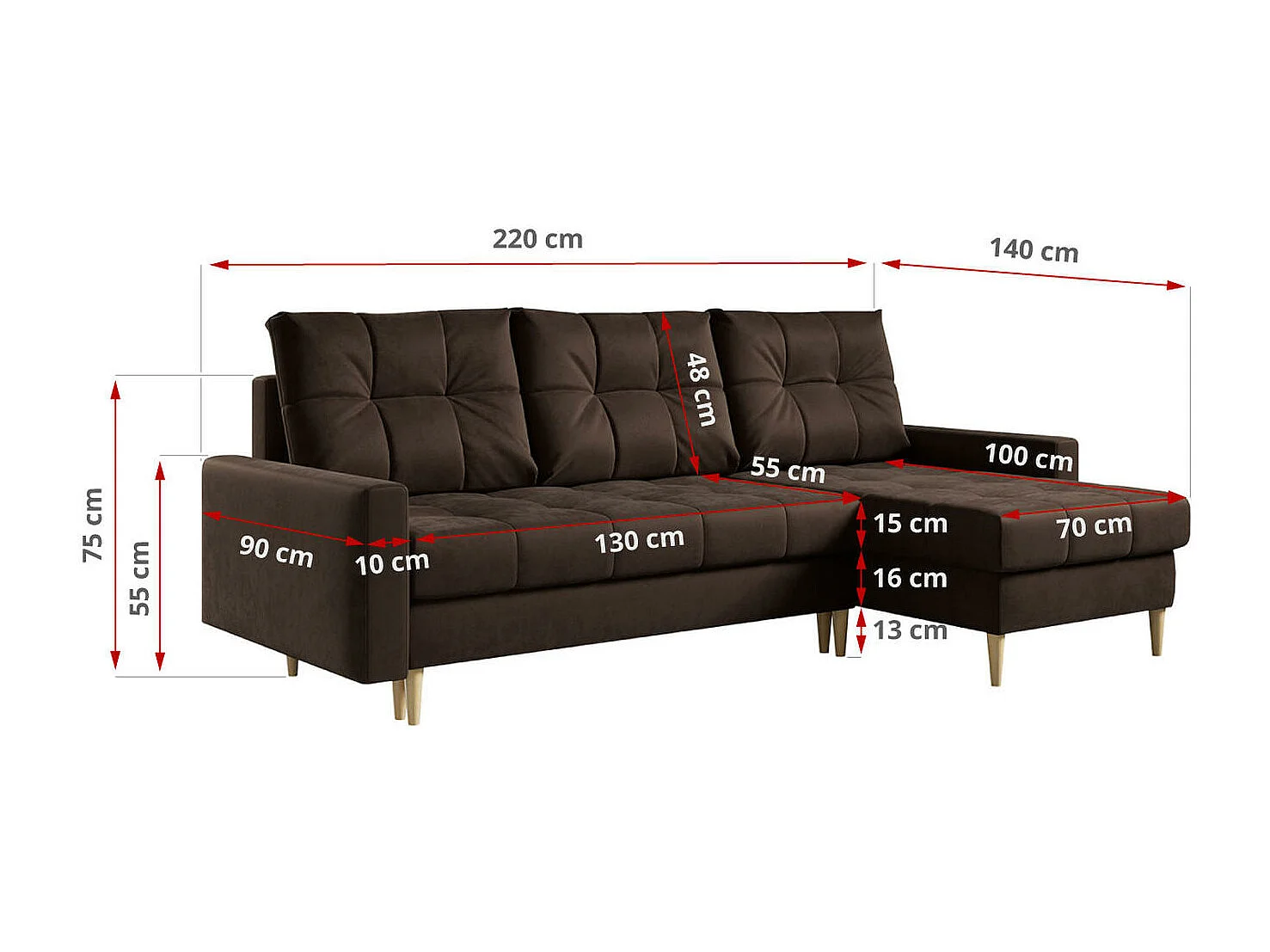 Ecksofa ASTRA - skandinavisch L-förmige Ecke, schlaffunktion - Braun Velvet