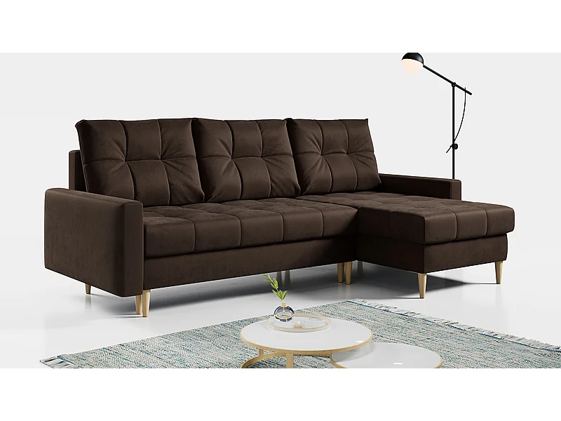Ecksofa ASTRA - skandinavisch L-förmige Ecke, schlaffunktion - Braun Velvet