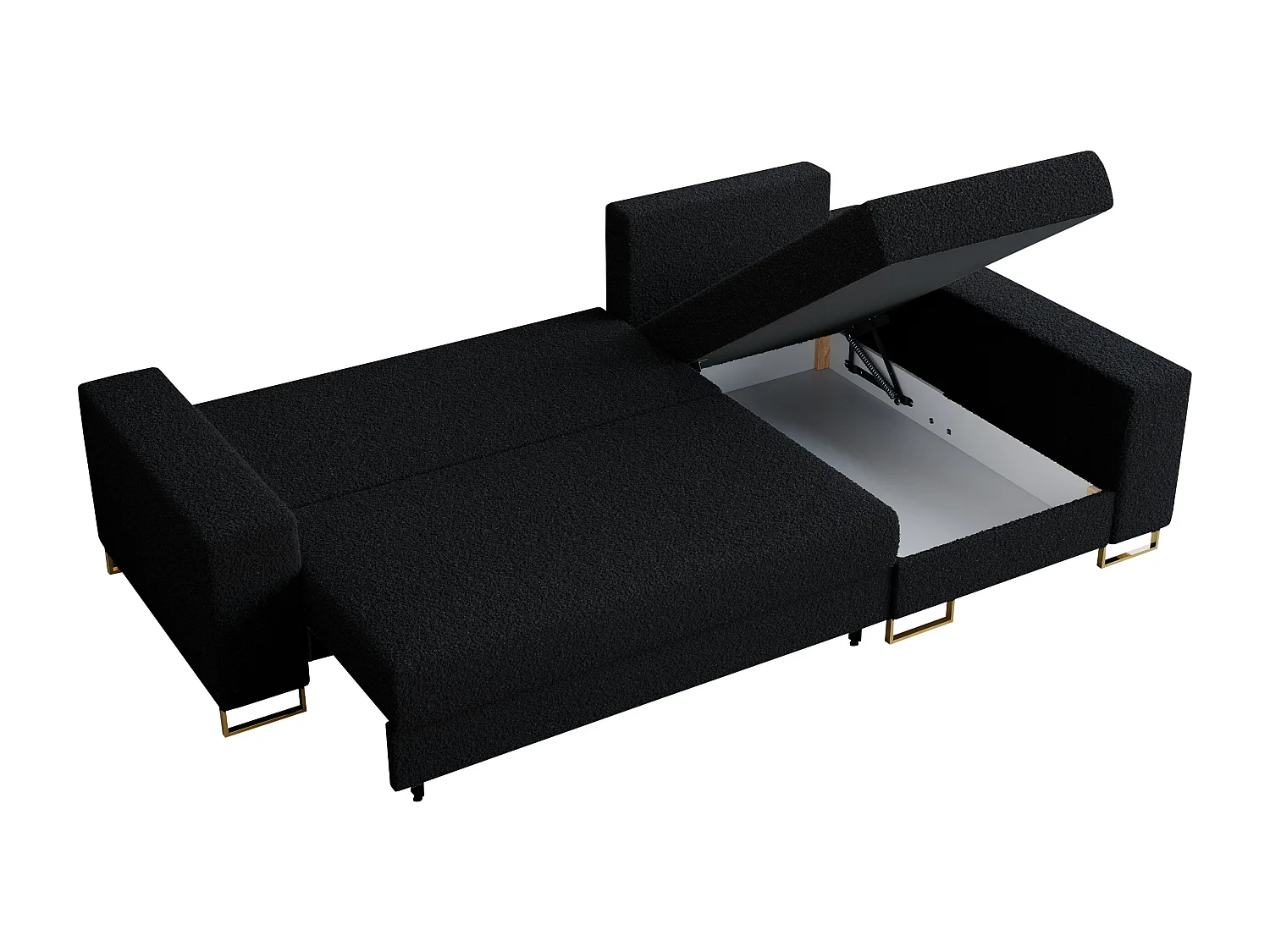 Ecksofa DORIAN - schlaffunktion und Bettkasten, lose Kissen - Schwarz Boucle