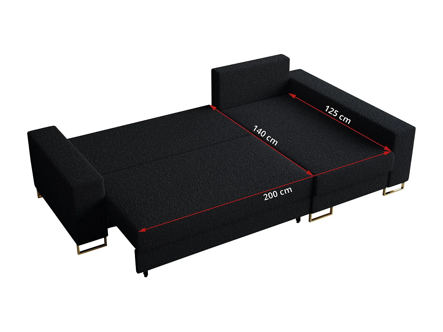 Ecksofa DORIAN - schlaffunktion und Bettkasten, lose Kissen - Schwarz Boucle