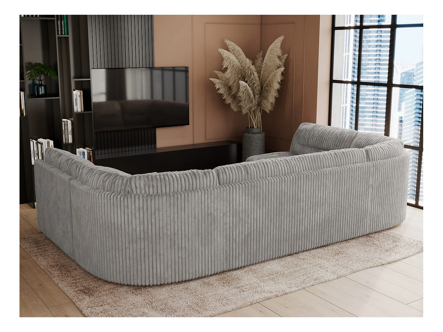 Ecksofa COMODO U, Große Wohnlandschaft, mit Schlaffunktion - Hellgrau Cord