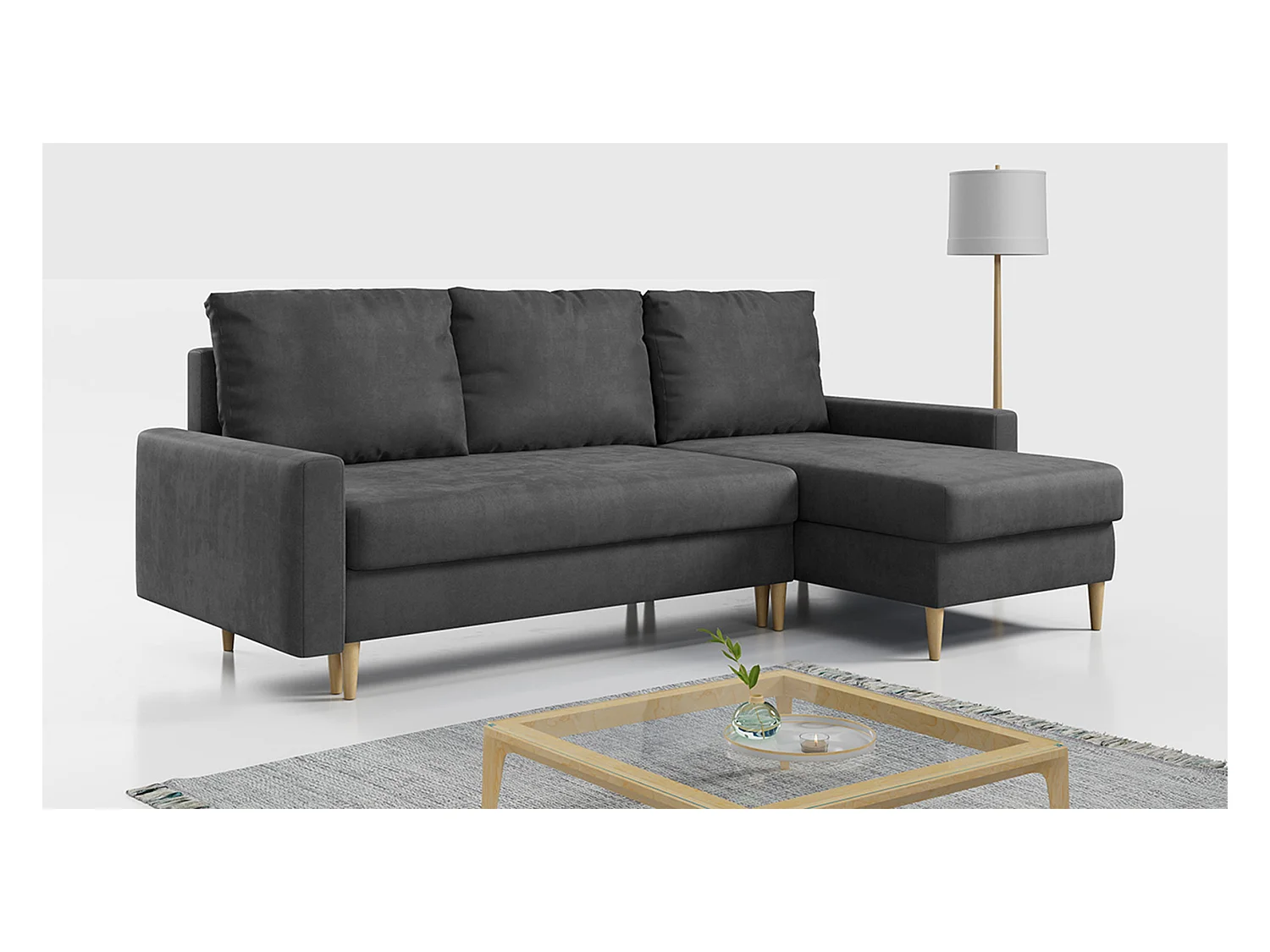 Ecksofa Universal - mit schlaffunktion und Bettkästen - Grau Velvet - LANG
