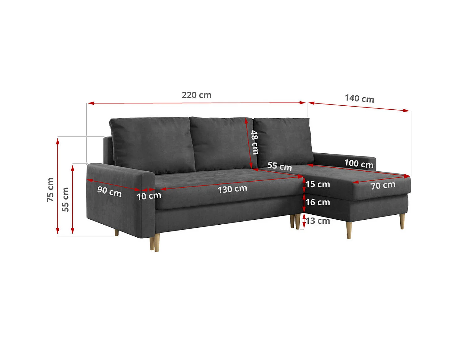 Ecksofa Universal - mit schlaffunktion und Bettkästen - Grau Velvet - LANG