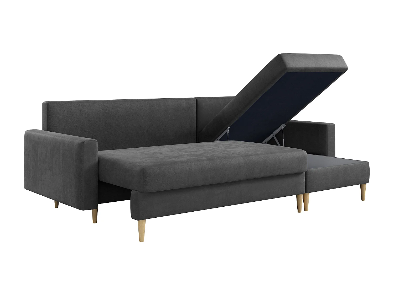 Ecksofa Universal - mit schlaffunktion und Bettkästen - Grau Velvet - LANG
