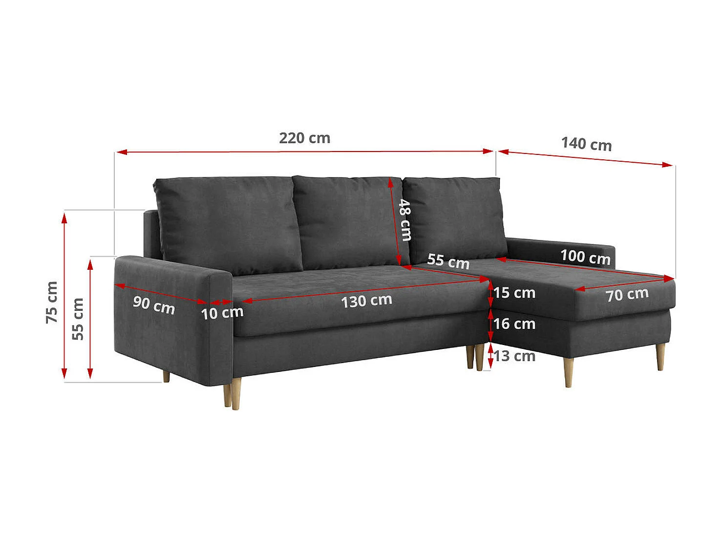 Ecksofa Universal - mit schlaffunktion und Bettkästen - Grau Velvet - LANG