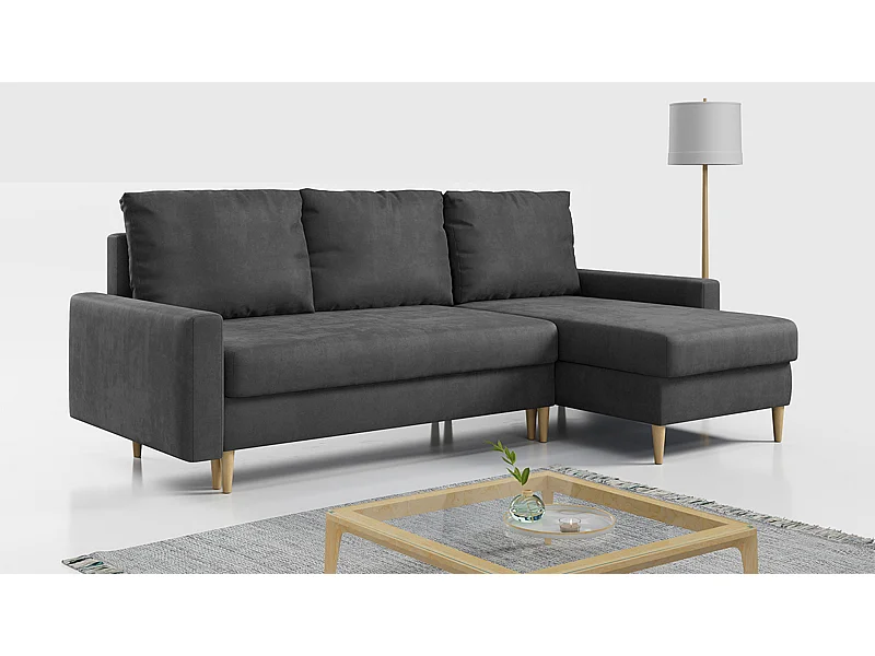 Ecksofa Universal - mit schlaffunktion und Bettkästen - Grau Velvet - LANG