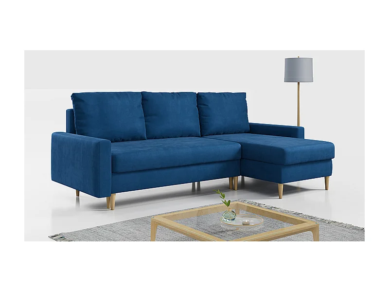Ecksofa Universal - mit schlaffunktion und Bettkästen - Dunkelblau Velvet - LANG