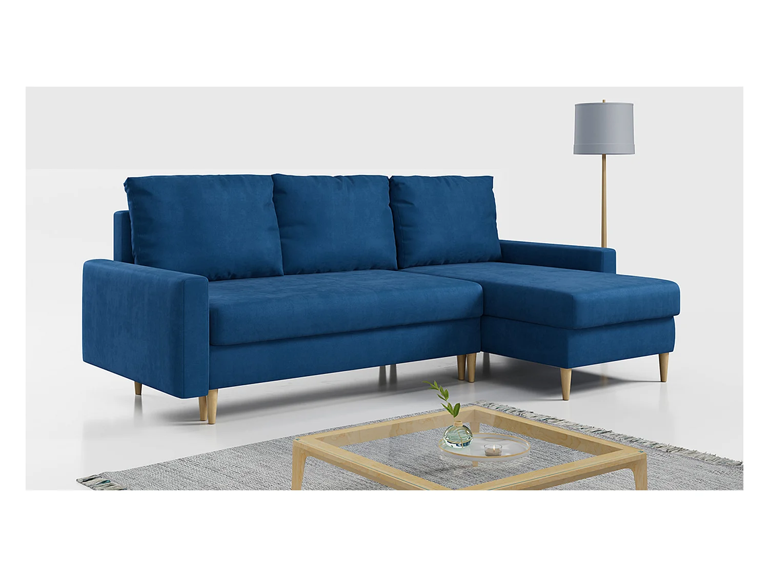 Ecksofa Universal - mit schlaffunktion und Bettkästen - Dunkelblau Velvet - LANG