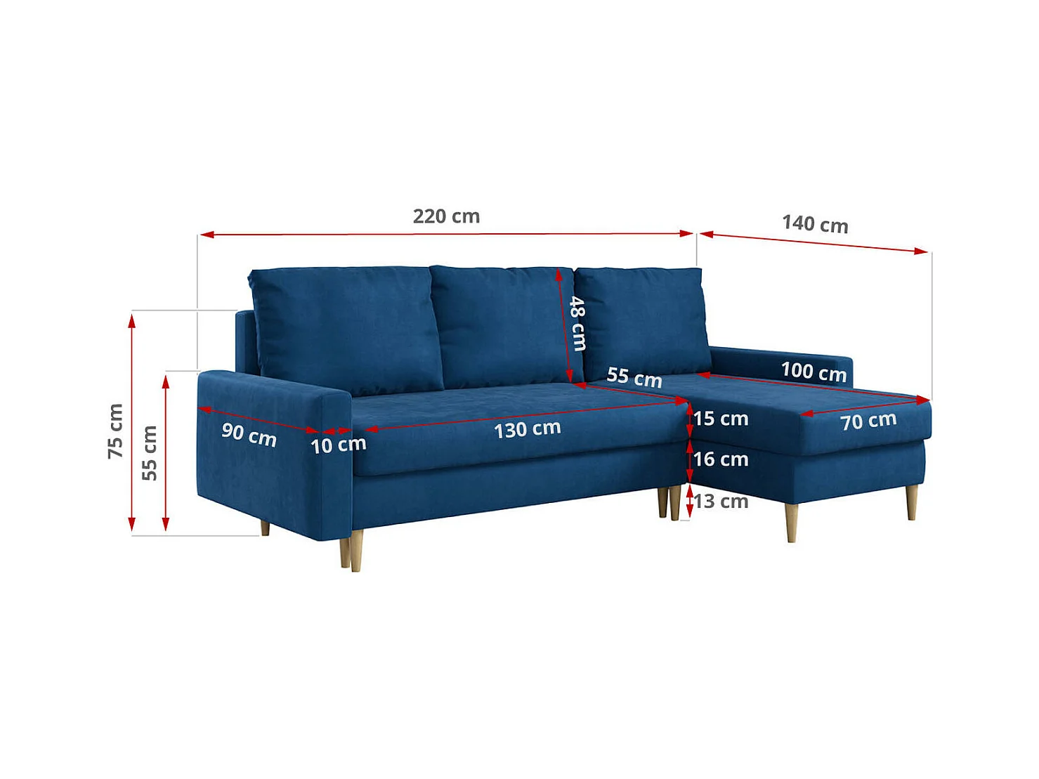 Ecksofa Universal - mit schlaffunktion und Bettkästen - Dunkelblau Velvet - LANG