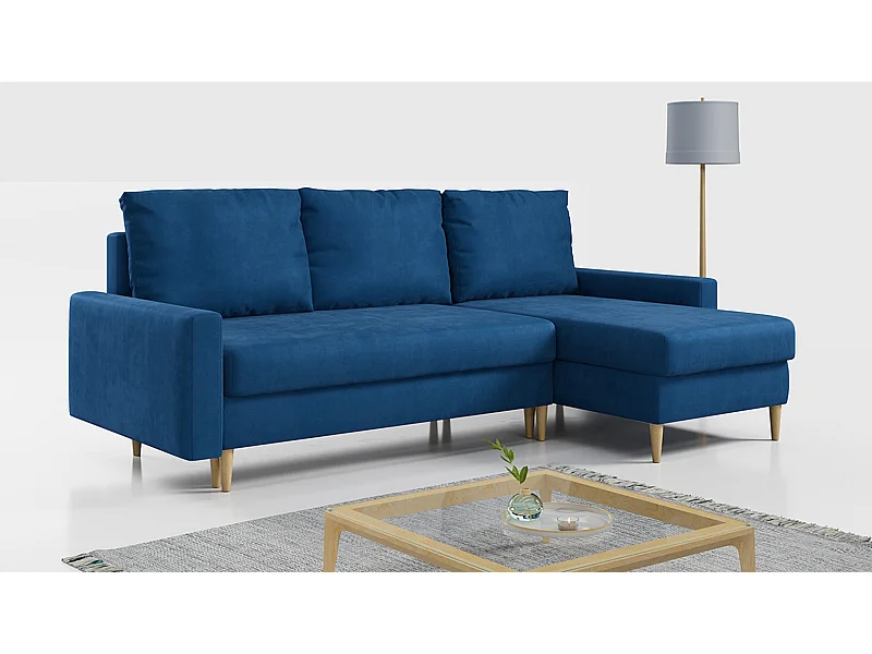 Ecksofa Universal - mit schlaffunktion und Bettkästen - Dunkelblau Velvet - LANG