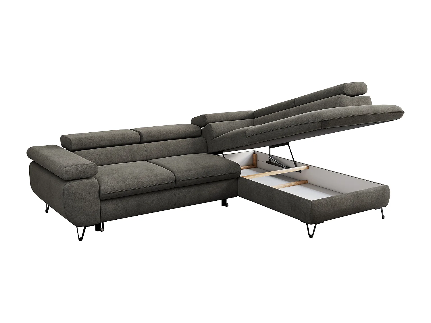 Ecksofa PETER verstellbare Kopfstütze, schlaffunktion - Dunkelgrau Velvet - Ecke Rechts