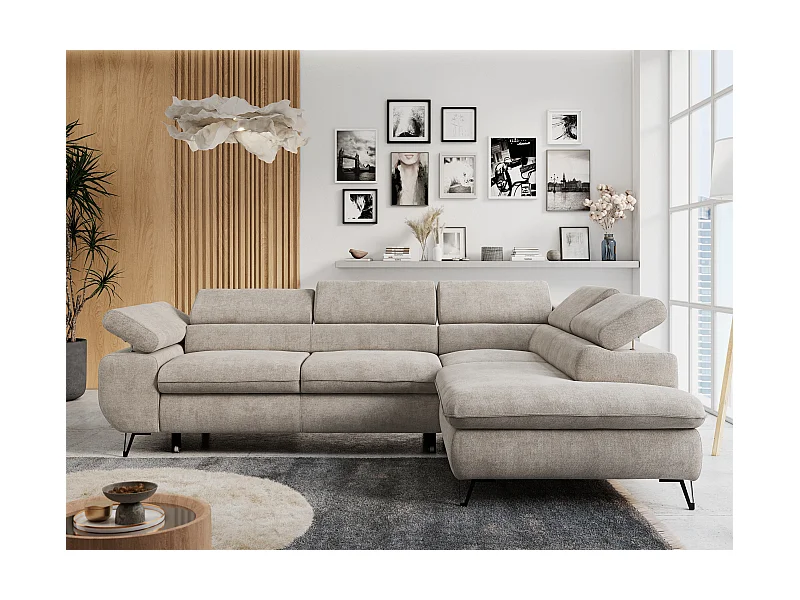 Ecksofa PETER verstellbare Kopfstütze, schlaffunktion - Beige Stukture - Ecke Rechts