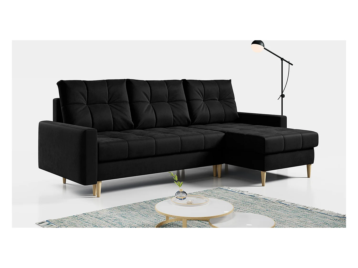 Ecksofa ASTRA - skandinavisch L-förmige Ecke, schlaffunktion - Schwarz Velvet