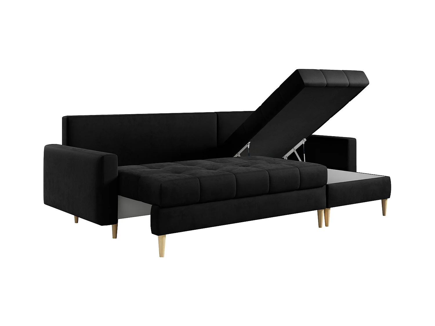 Ecksofa ASTRA - skandinavisch L-förmige Ecke, schlaffunktion - Schwarz Velvet