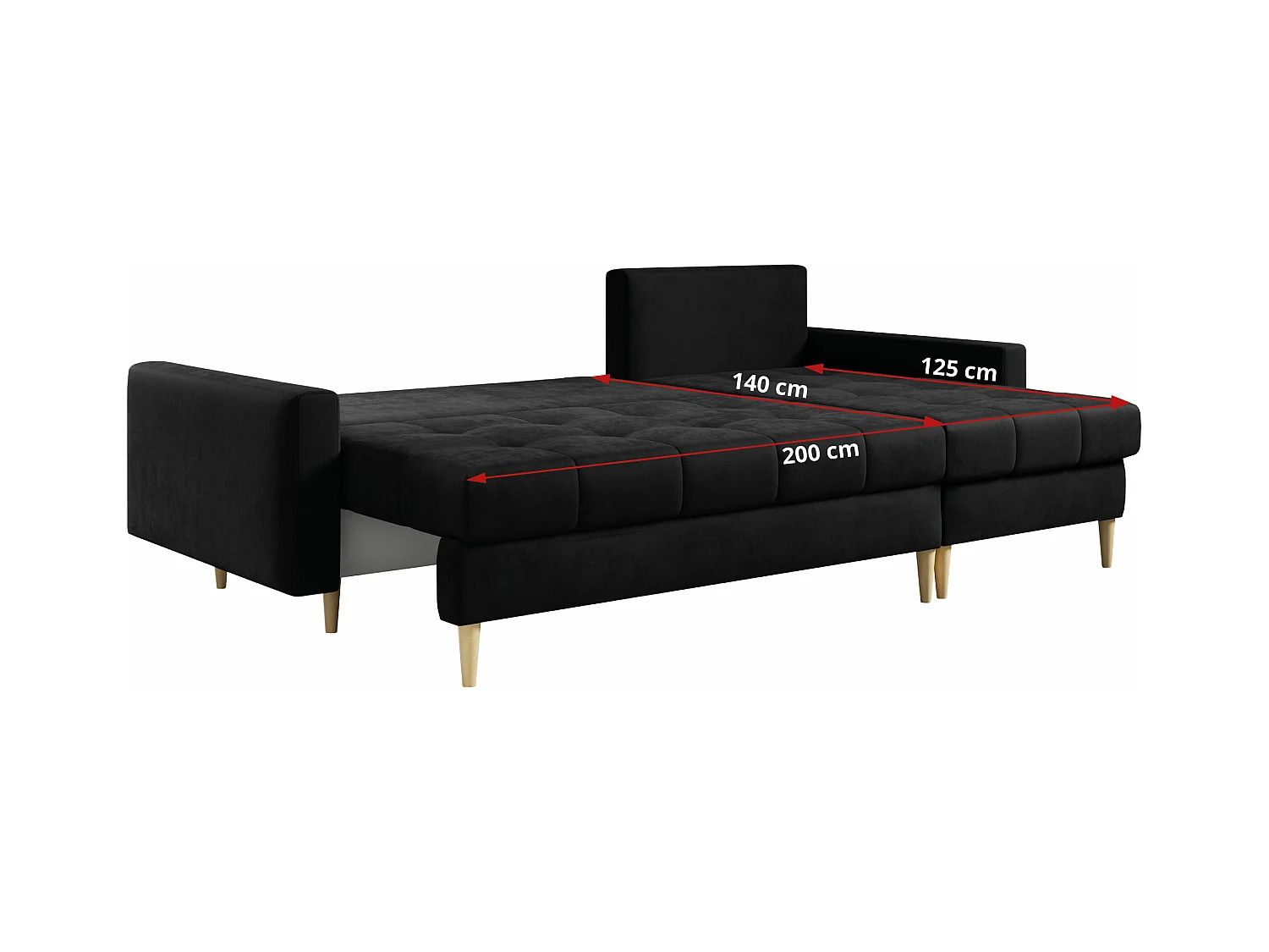 Ecksofa ASTRA - skandinavisch L-förmige Ecke, schlaffunktion - Schwarz Velvet