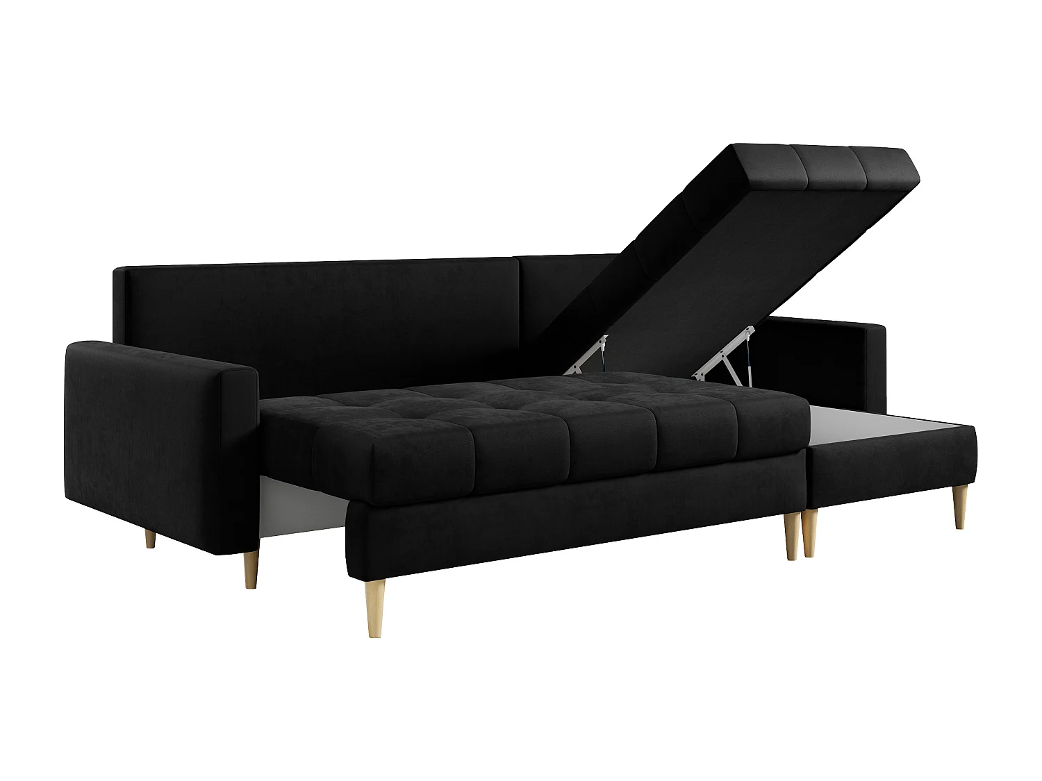 Ecksofa ASTRA - skandinavisch L-förmige Ecke, schlaffunktion - Schwarz Velvet