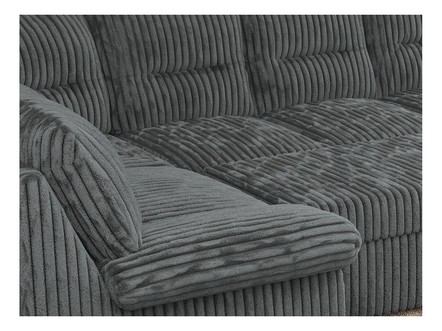 Ecksofa COMODO U, Große Wohnlandschaft, mit Schlaffunktion - Dunkelgrau Cord