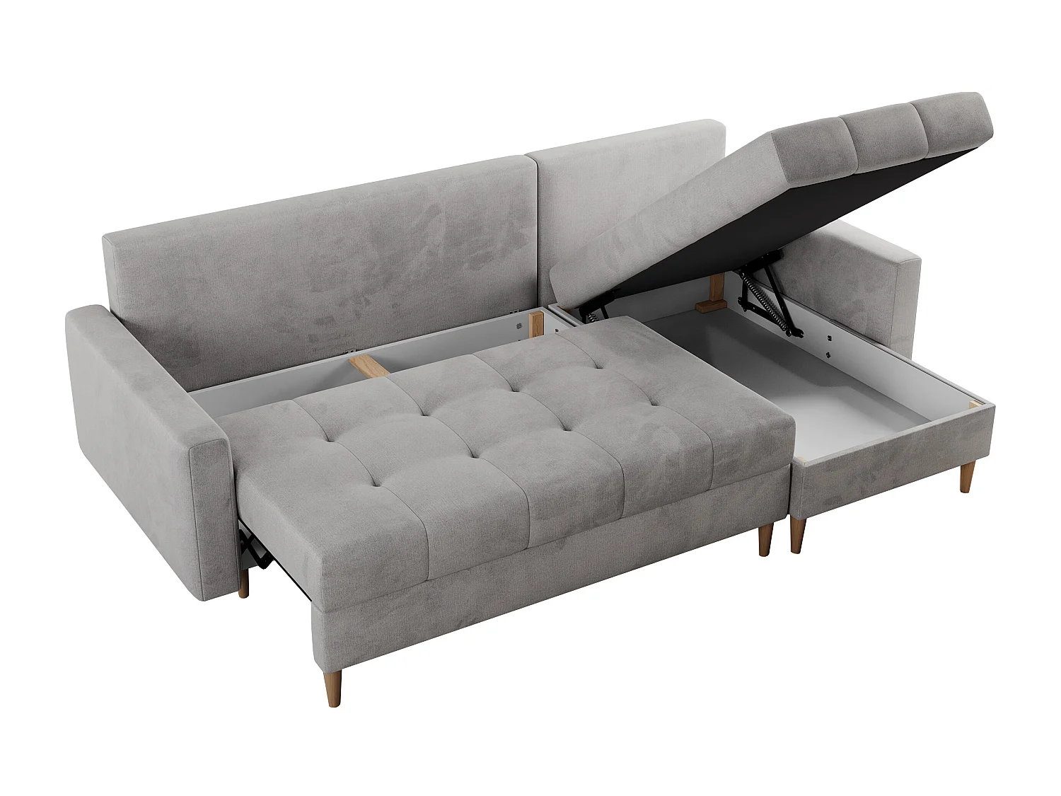 Ecksofa COLIN - gesteppte Sitzfläche, mit Schlaffunktion - Hellgrau Velvet