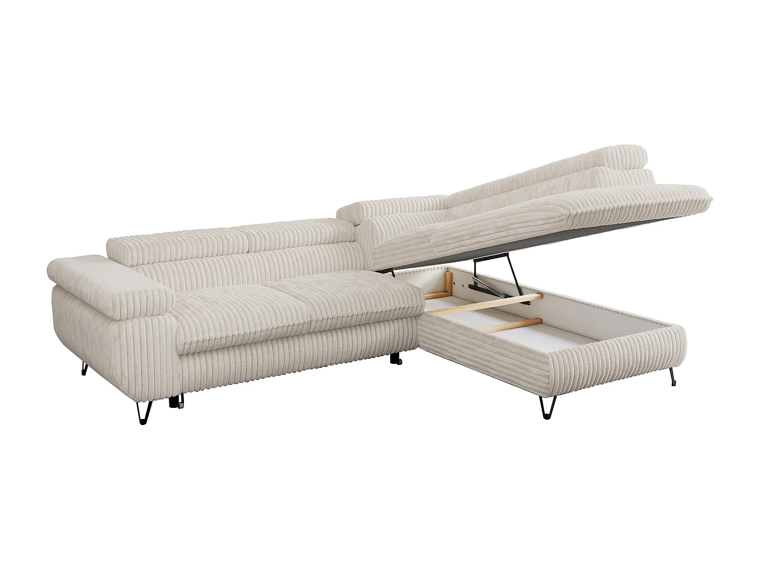 Ecksofa PETER verstellbare Kopfstütze, schlaffunktion - Beige Cord - Ecke Rechts