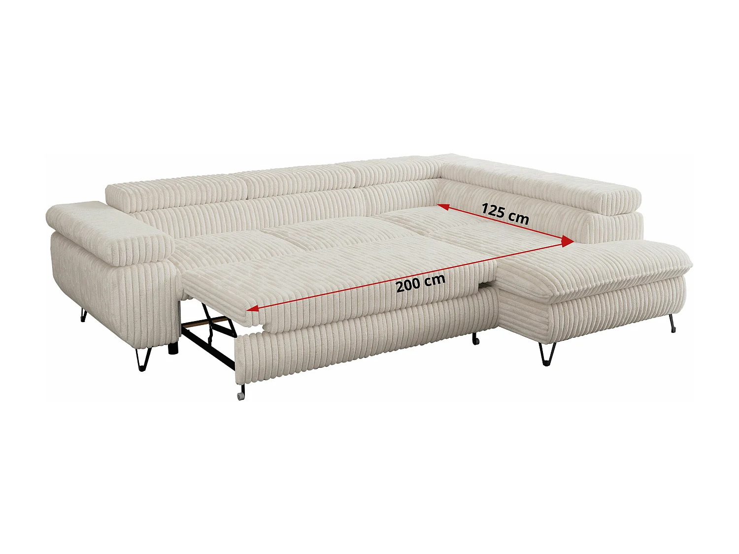 Ecksofa PETER verstellbare Kopfstütze, schlaffunktion - Beige Cord - Ecke Rechts