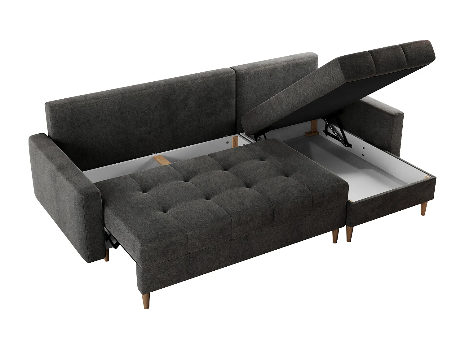 Ecksofa COLIN - gesteppte Sitzfläche, mit Schlaffunktion - Dunkelgrau Velvet