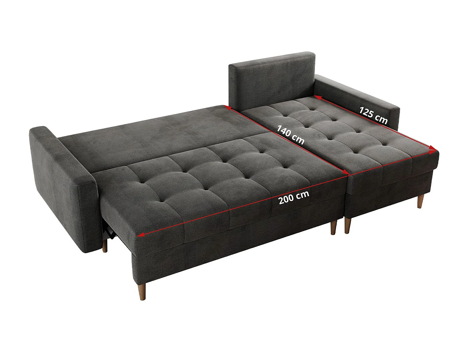 Ecksofa COLIN - gesteppte Sitzfläche, mit Schlaffunktion - Dunkelgrau Velvet