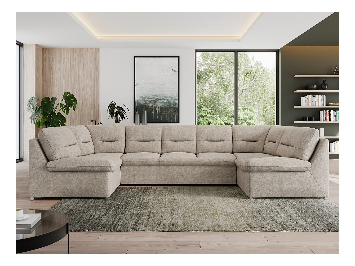 Ecksofa MORBIDO U, XXL Wohnlandschaft mit schlaffunktion - Beige Stukture