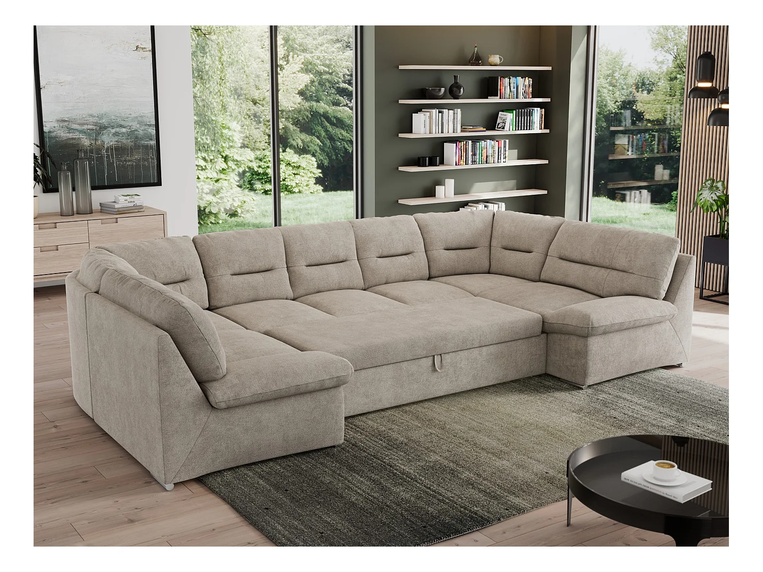 Ecksofa MORBIDO U, XXL Wohnlandschaft mit schlaffunktion - Beige Stukture