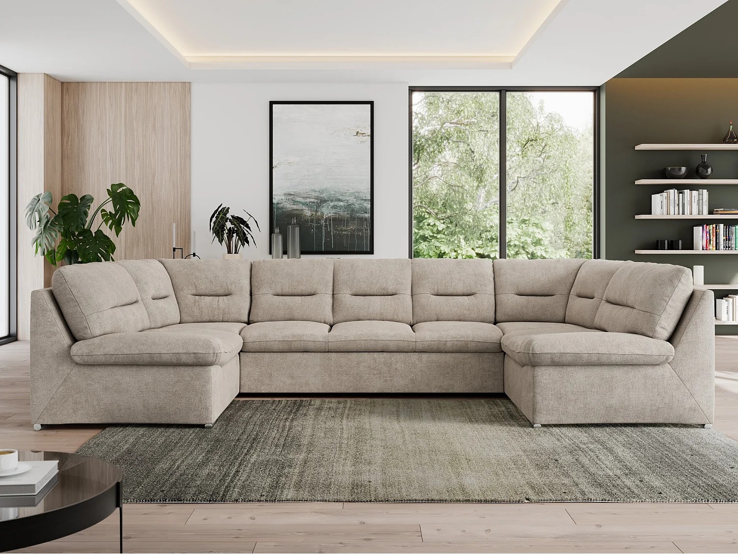 Ecksofa MORBIDO U, XXL Wohnlandschaft mit schlaffunktion - Beige Stukture