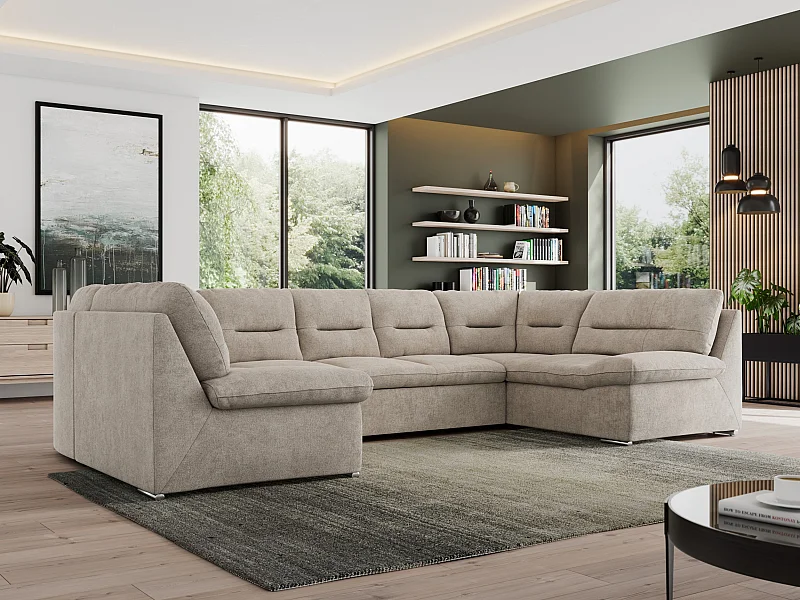 Ecksofa MORBIDO U, XXL Wohnlandschaft mit schlaffunktion - Beige Stukture