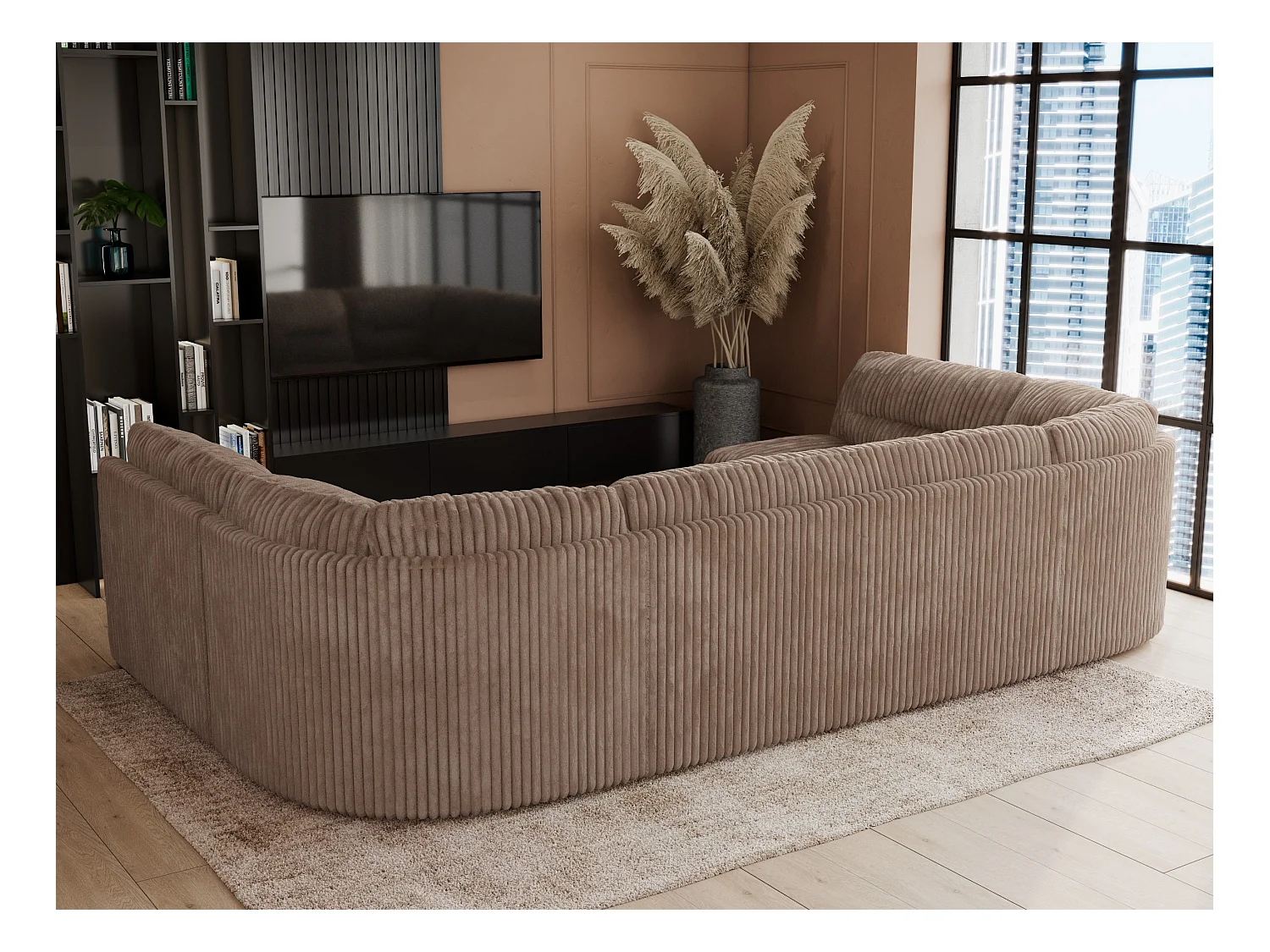 Ecksofa COMODO U, Große Wohnlandschaft, mit Schlaffunktion - Braun Cord