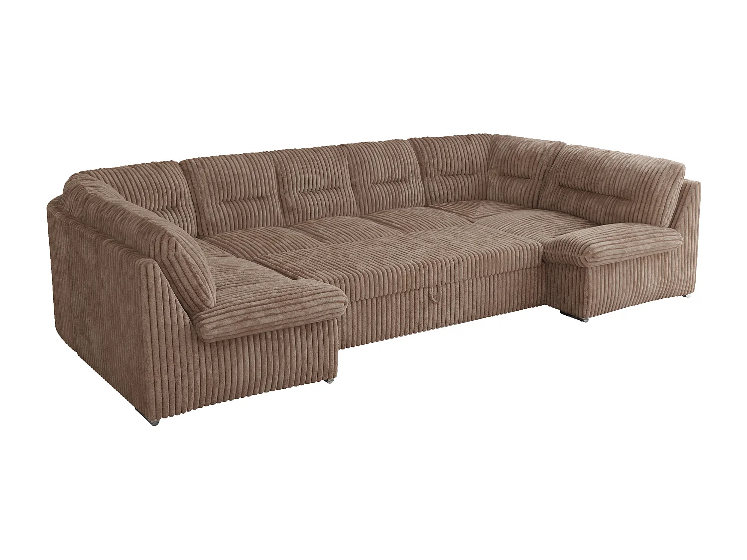 Ecksofa COMODO U, Große Wohnlandschaft, mit Schlaffunktion - Braun Cord