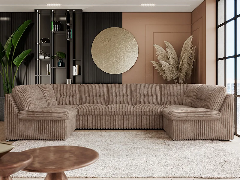 Ecksofa COMODO U, Große Wohnlandschaft, mit Schlaffunktion - Braun Cord