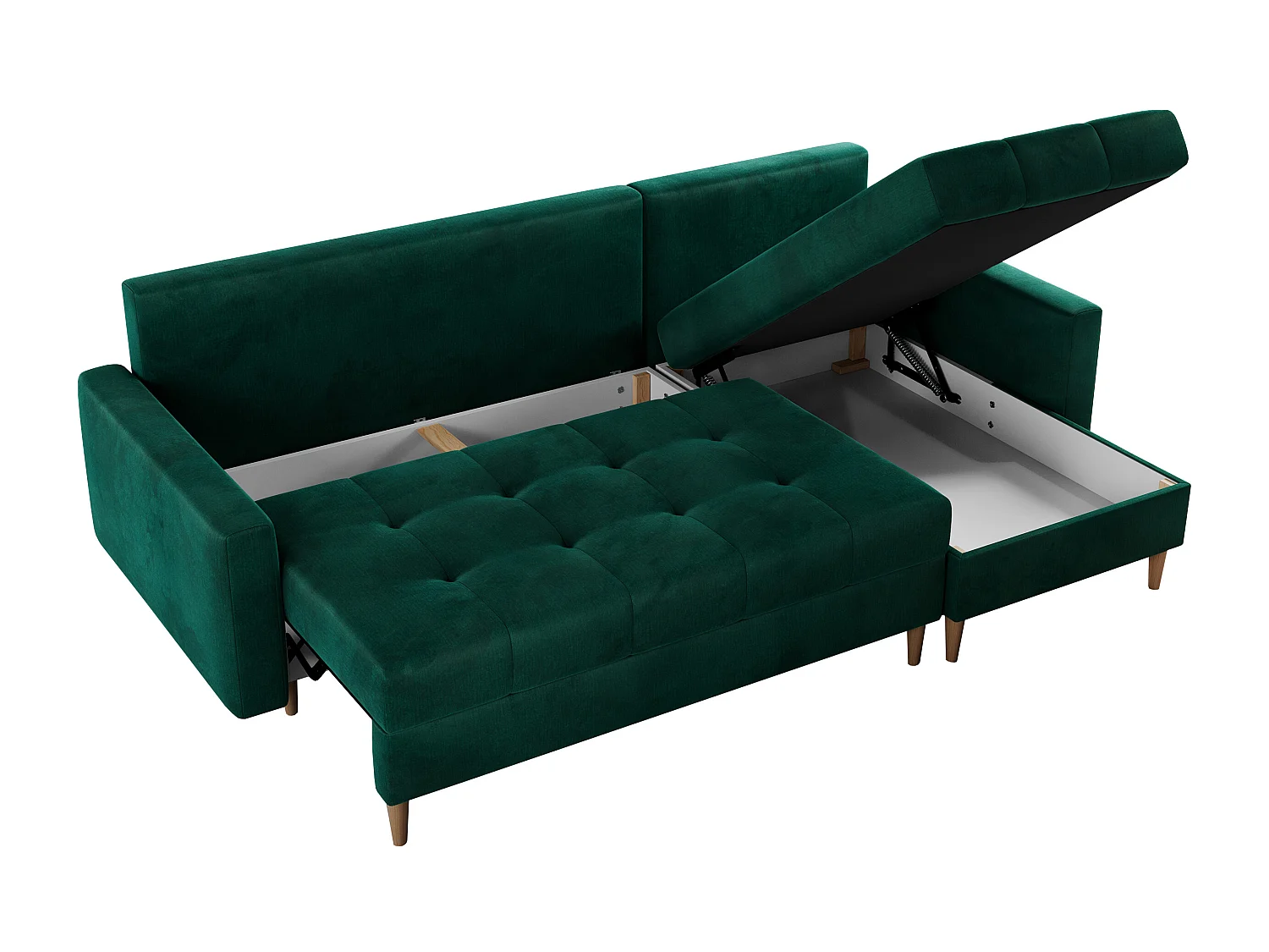 Ecksofa COLIN - gesteppte Sitzfläche, mit Schlaffunktion - Dunkelgrün Velvet