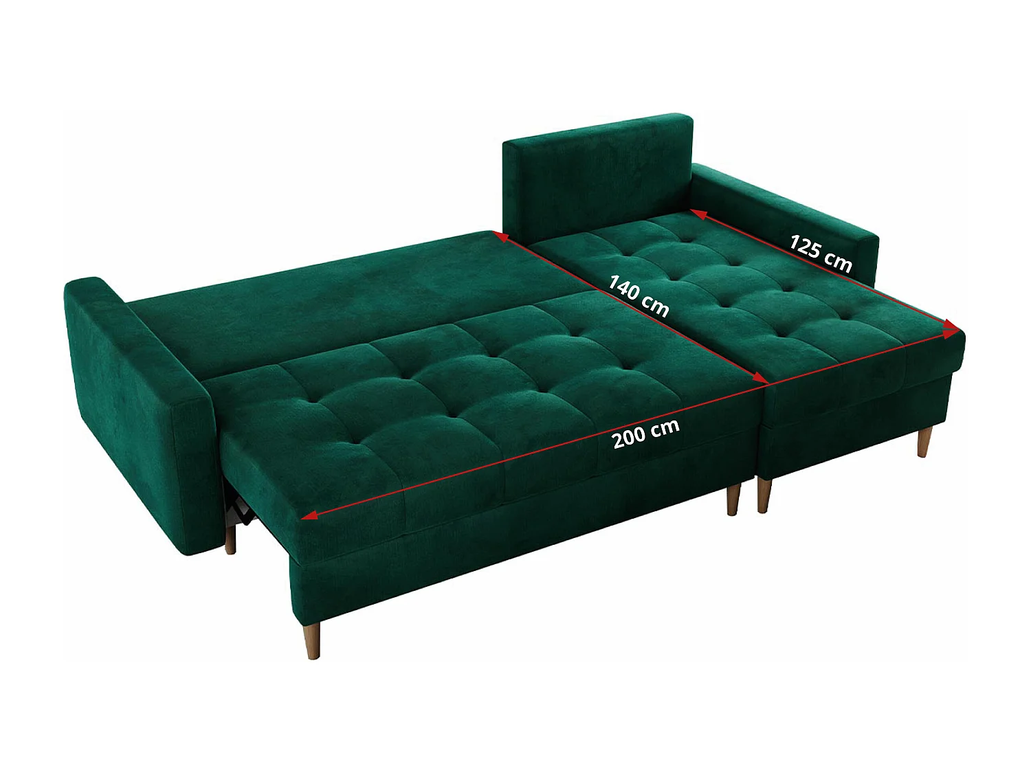 Ecksofa COLIN - gesteppte Sitzfläche, mit Schlaffunktion - Dunkelgrün Velvet