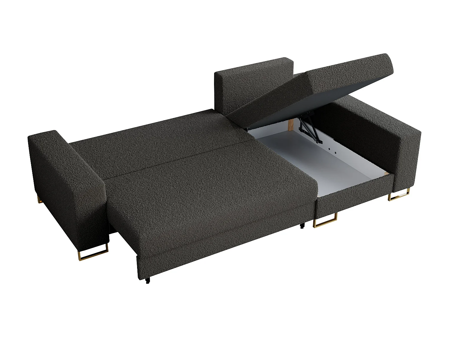 Ecksofa DORIAN - schlaffunktion und Bettkasten, lose Kissen - Dunkelgrau Boucle