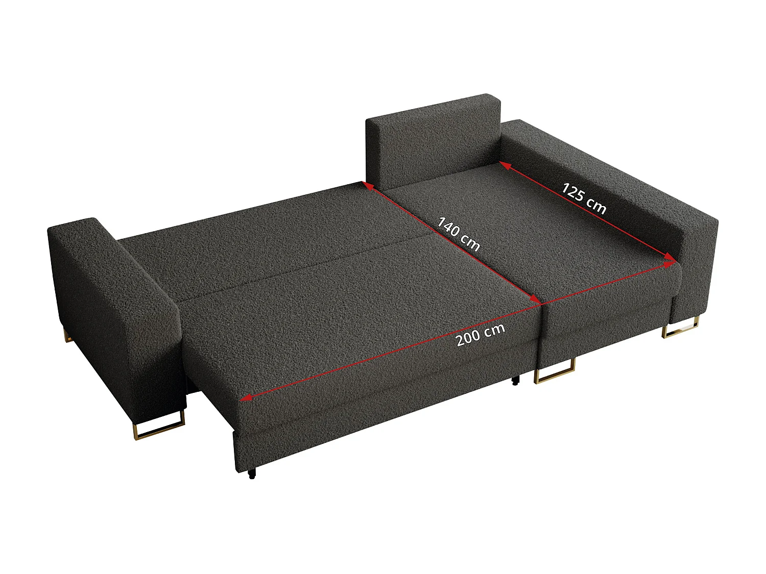 Ecksofa DORIAN - schlaffunktion und Bettkasten, lose Kissen - Dunkelgrau Boucle