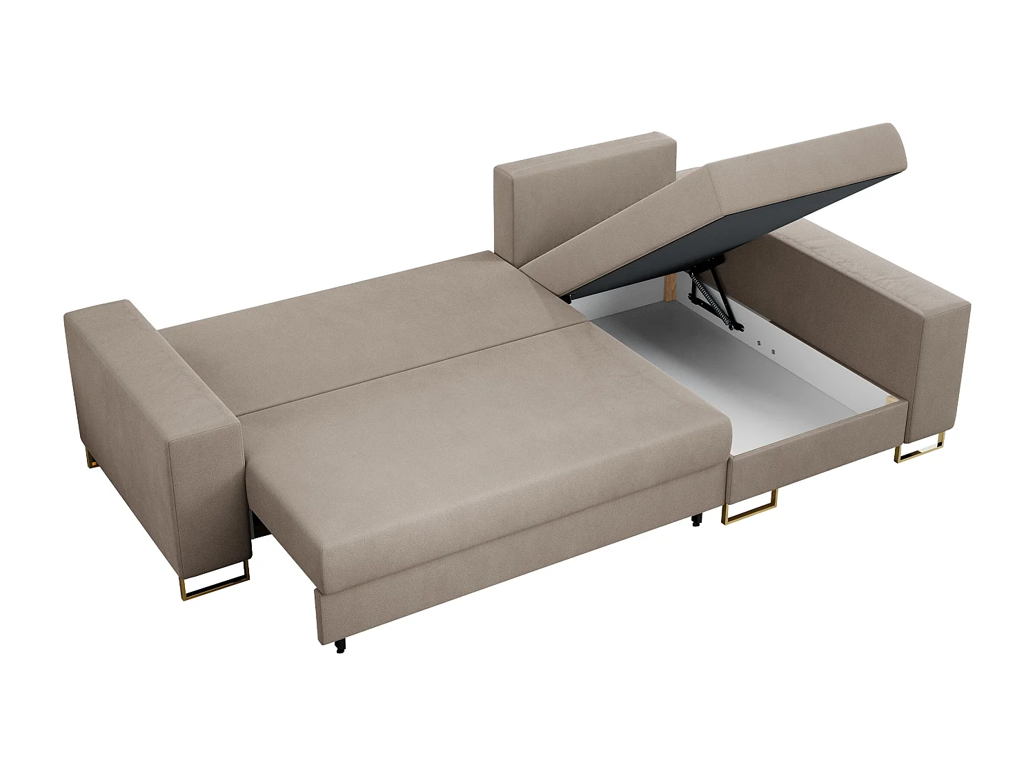 Ecksofa DORIAN - schlaffunktion und Bettkasten, lose Kissen - Beige Velvet