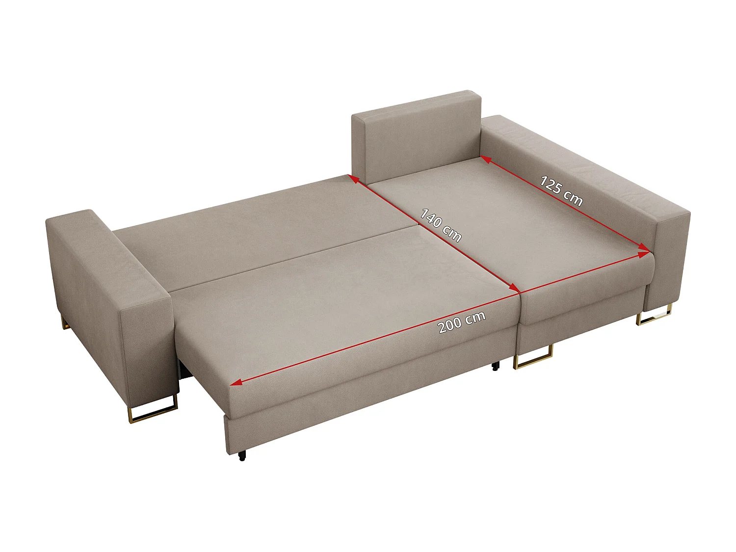 Ecksofa DORIAN - schlaffunktion und Bettkasten, lose Kissen - Beige Velvet