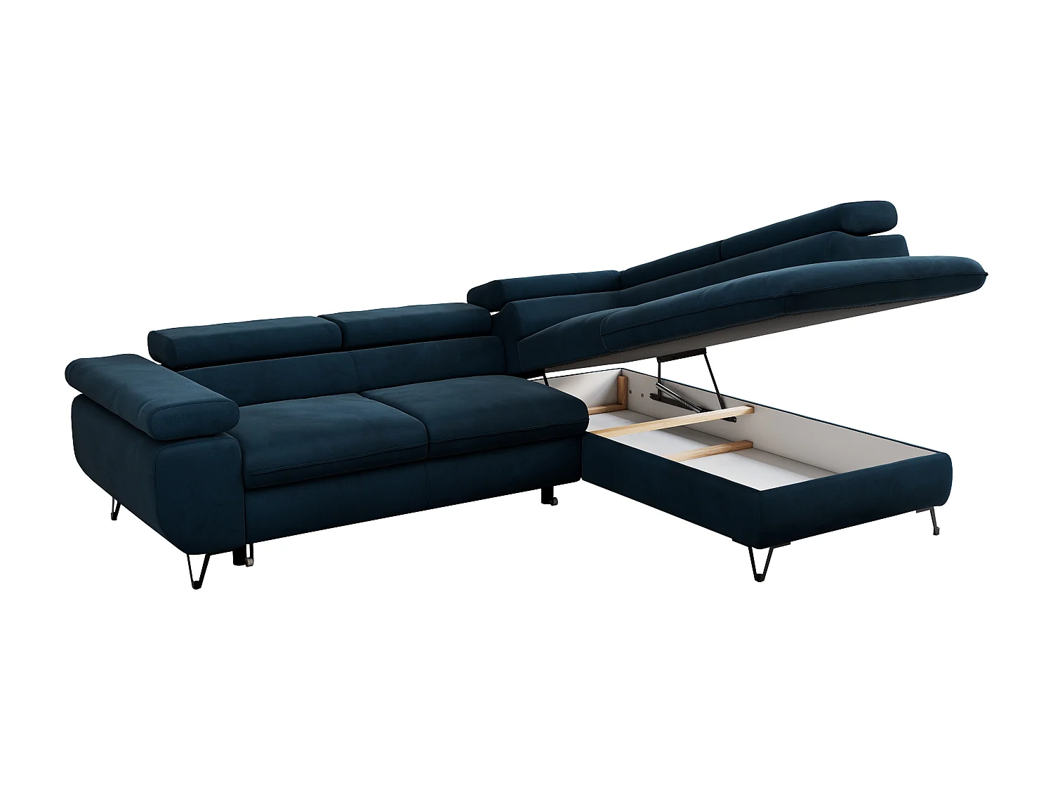 Ecksofa PETER verstellbare Kopfstütze, schlaffunktion - Dunkelblau Velvet - Ecke Rechts