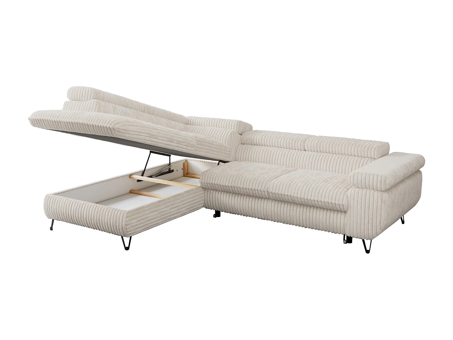 Ecksofa PETER verstellbare Kopfstütze, schlaffunktion - Beige Cord - Ecke Links